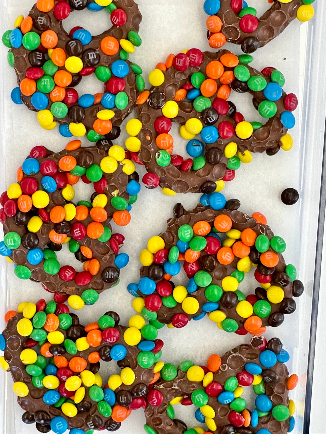 Milk Chocolate Covered Pretzels with M&Ms